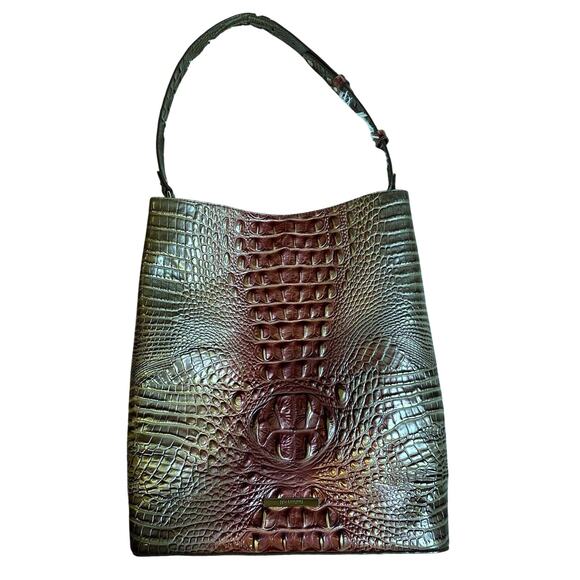 VTG Brahmin Large Amelia Garnet Ombre Melbourne Croc Embossed Tote Bag - Picture 1 of 8